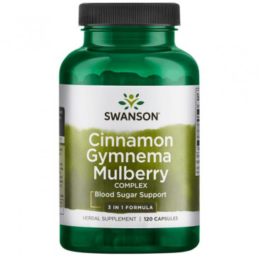 CINAMONO, GOURMARO IR BALTŲ GELBĖJŲ KAPSULIŲ KOMPLEKSAS N120 - SWANSON (CINNAMON GYMNEMA MULBERRY)