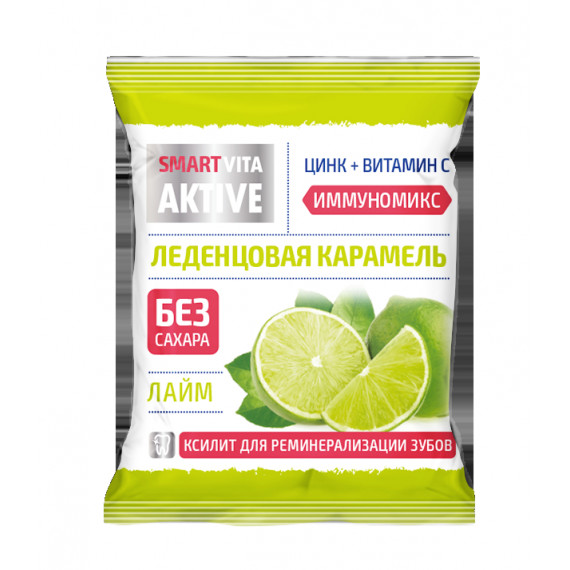 Леденцовая карамель without sugar with zinc and vitamin C with lime flavor 60gr