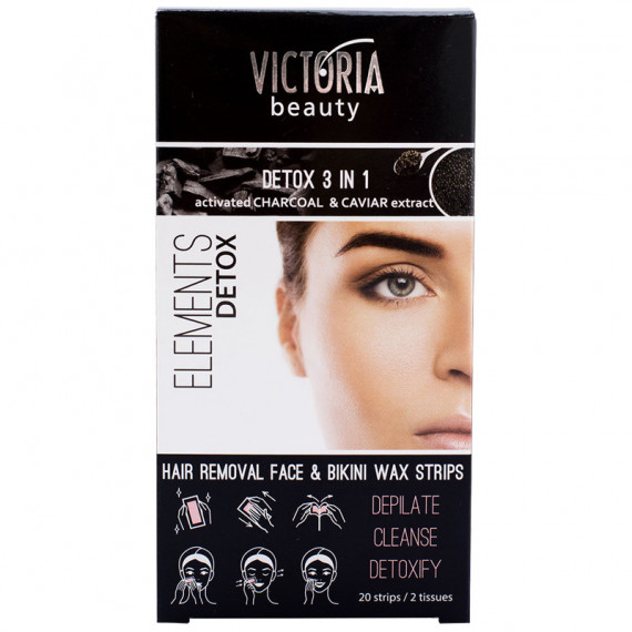 DEPILATION WAX STRIPS FOR SENSITIVE SKIN WITH ACTIVATED CHARCOAL /20pcs+2 wipes/ VICTORIA BEAUTY
