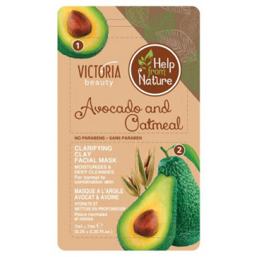 FACE MASK WITH CLEANSING CLAY, AVOCADO AND OAT FLAKES 2*7 ML VICTORIA BEAUTY