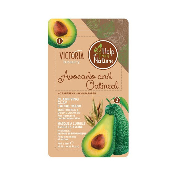 FACE MASK WITH CLEANSING CLAY, AVOCADO AND OAT FLAKES 2*7 ML VICTORIA BEAUTY