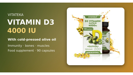 D3-vitamiin 4000 IU oliiviõliga VITATEKA, 90 kapslit