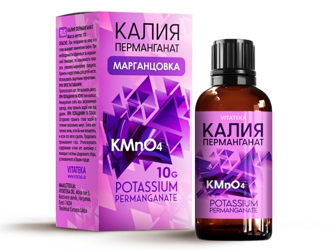 Kalis permanganatas, 10 g — antiseptinė priemonė plačiam naudojimui