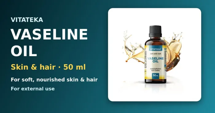 VITATEKA vaseliinõli 50 ml — niisutab ja pehmendab nahka ja juukseid
