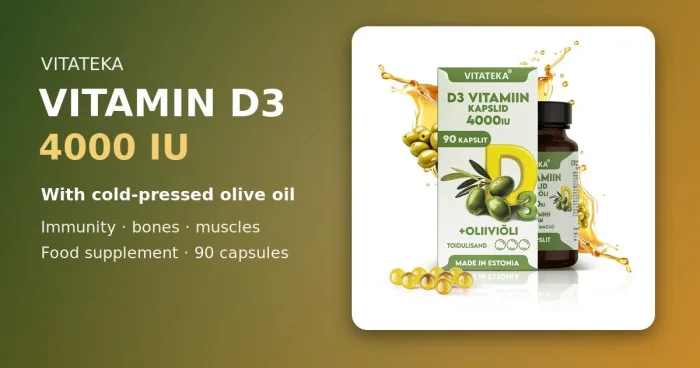 D3-vitamiin 4000 IU oliiviõliga VITATEKA, 90 kapslit