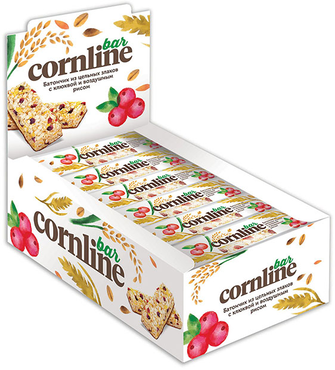Whole grain "Cornline" bar with cranberries and puffed rice, 30 g