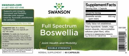 "SWANSON" TOIDULISAND FULLSPEC BOSWELLIA 800MG, KAPSLID 60 TK