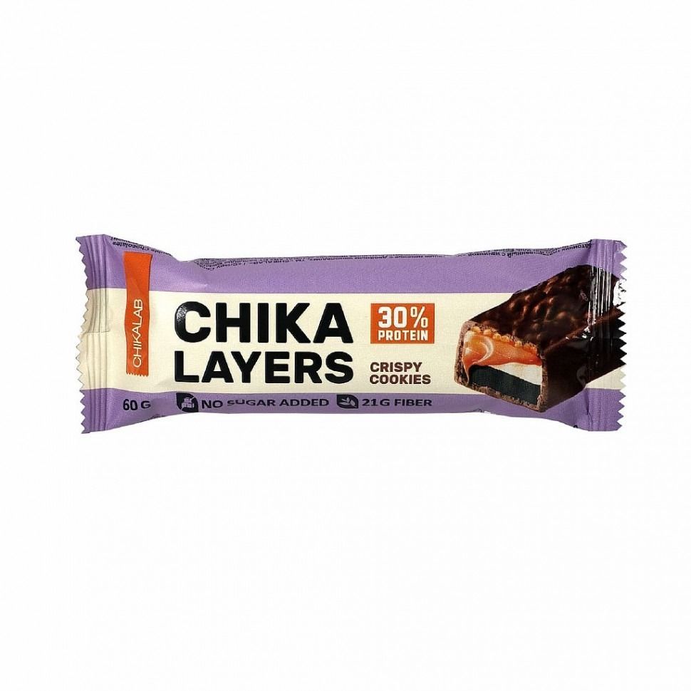 "CHIKALAB" CHIKA LAYERS batoon, glasuuritud krõbe küpsis topeltšokolaadiga, 60 g