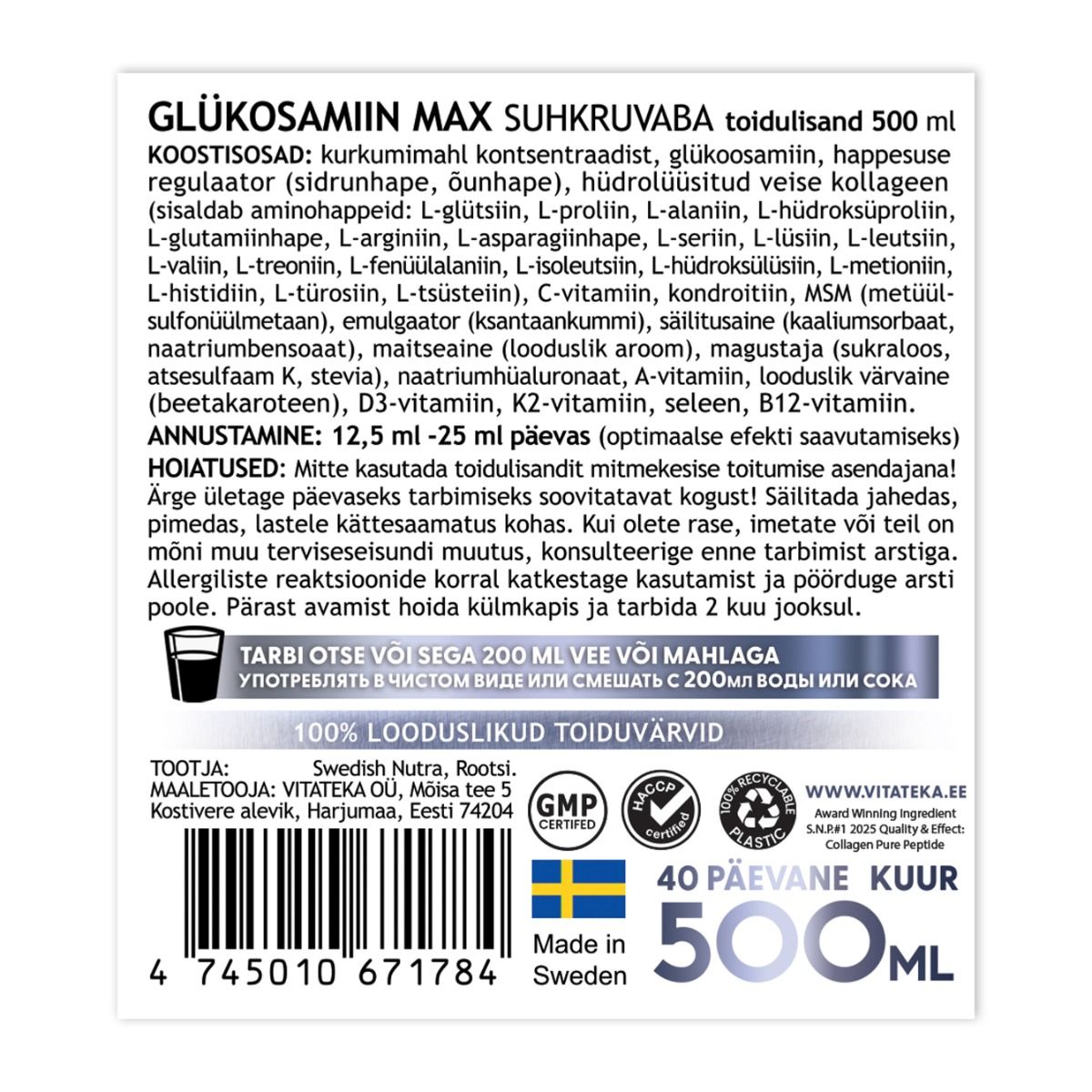 "VITATEKA" Glükosamiin MAX 500 ml 