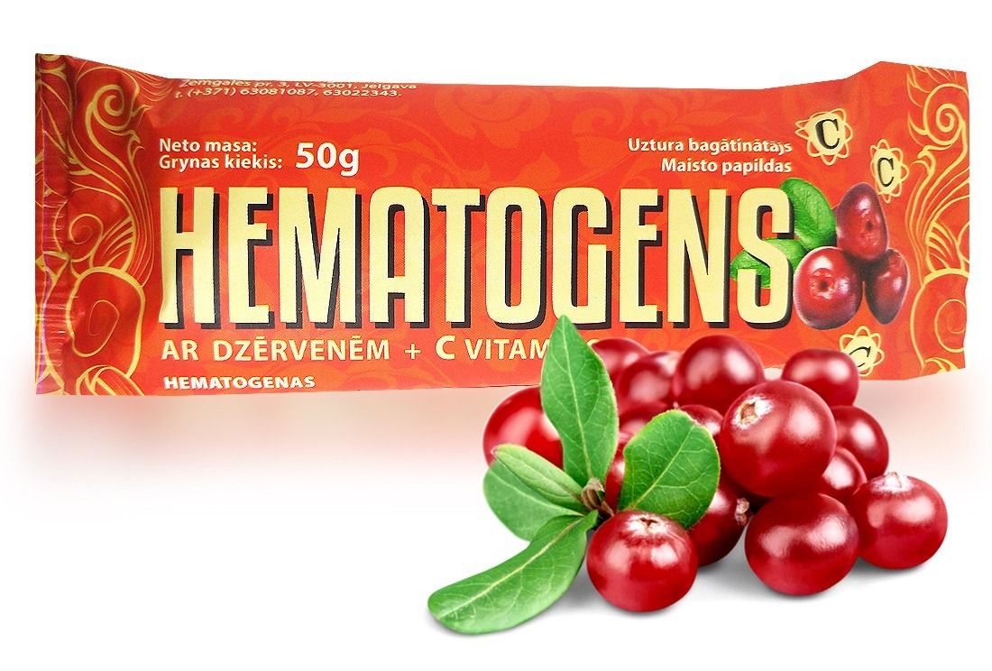 HEMATOGEEN C-VITAMIINIGA ja  jõhvikatega 50G