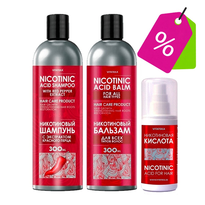 Nicotinic Acid Hair Set: Shampoo, Balm and Spray - VITATEKA