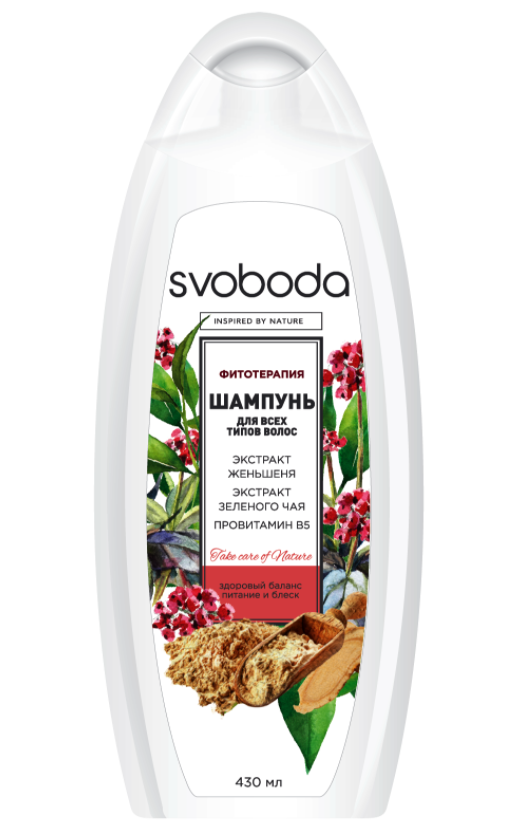 Shampoo for all types of hair with ginseng, green tea extract and vitamin B5 430ml – Svobod
