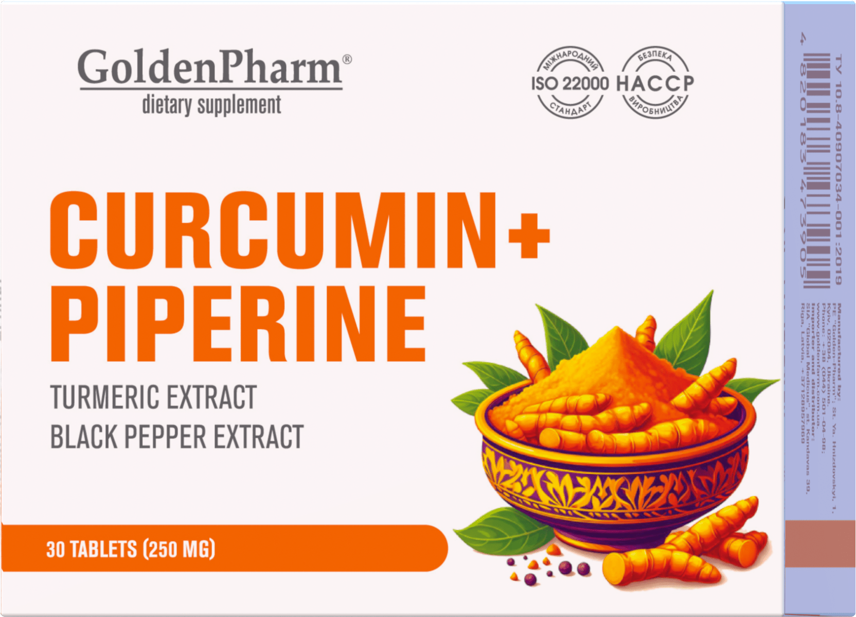 "GOLDEN PHARM" Kurkumiin ja piperiin tabletid, N30 
