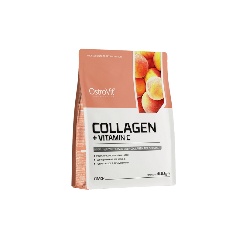 Kolagēns + C vitamīns persiku garšas pulveris 400 g - OstroVit