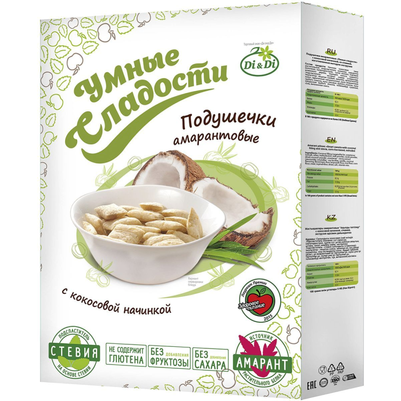 UMNÕE SLADOSTI KOOKOSETÄIDISEGA AMARANTIPADJAD STEEVIAGA 220G