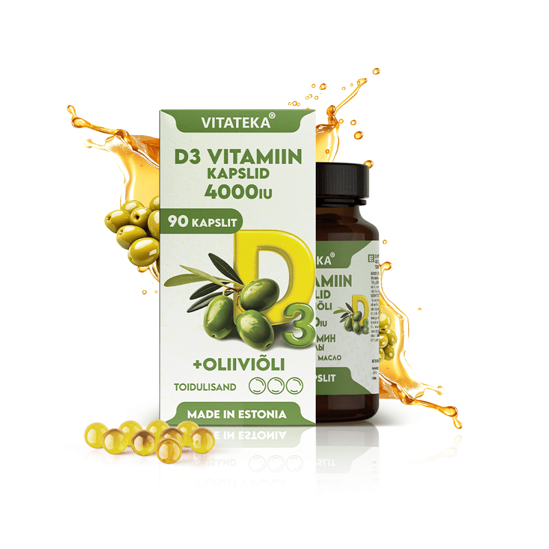 D3-vitamiini 4000 IU oliiviöljyllä, 90 kapselia - VITATEKA