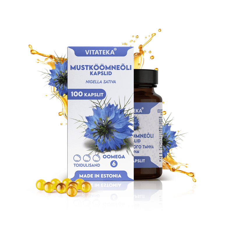 Juodųjų kmynų aliejaus kapsulės 300 mg, 100 vnt - VITATEKA