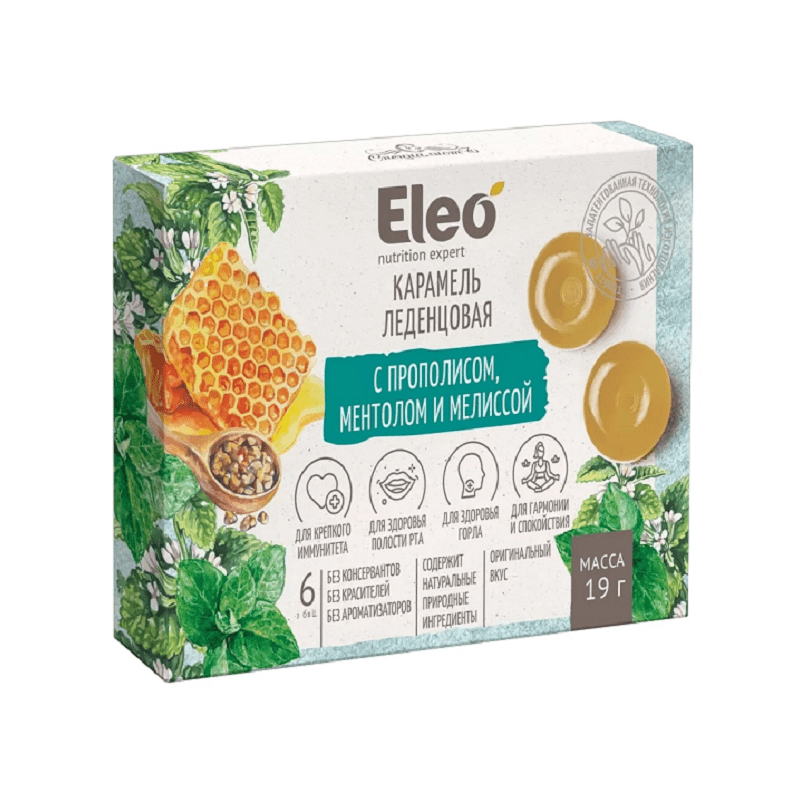 ELEO - Karamelė su propoliu, mentoliu ir melisa 19 g 
