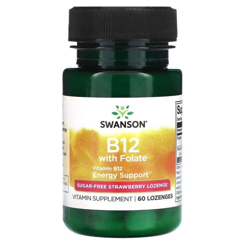  vitaminas B12 ir folio rūgštis, braškių-Swanson