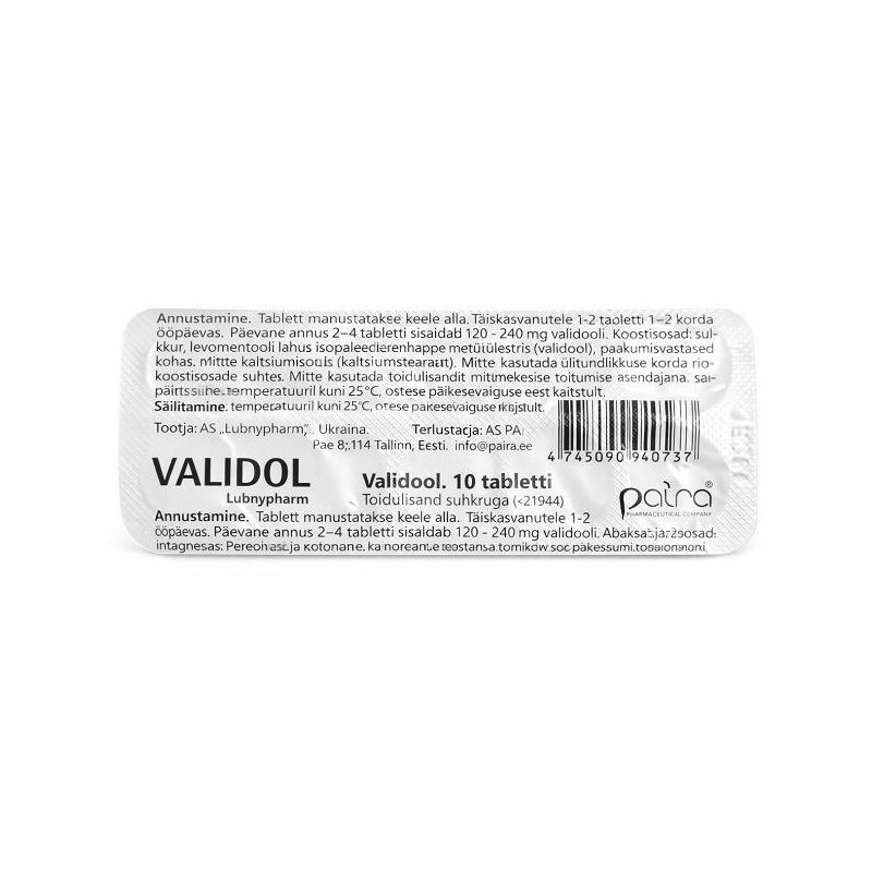 Validol Sublingual Tablets N10 - PAIRA