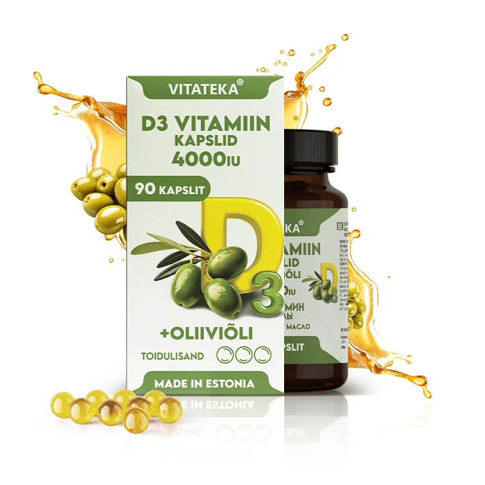 "VITATEKA" D3 Vitamiin 4000 IU + oliiviõli kapslid N90