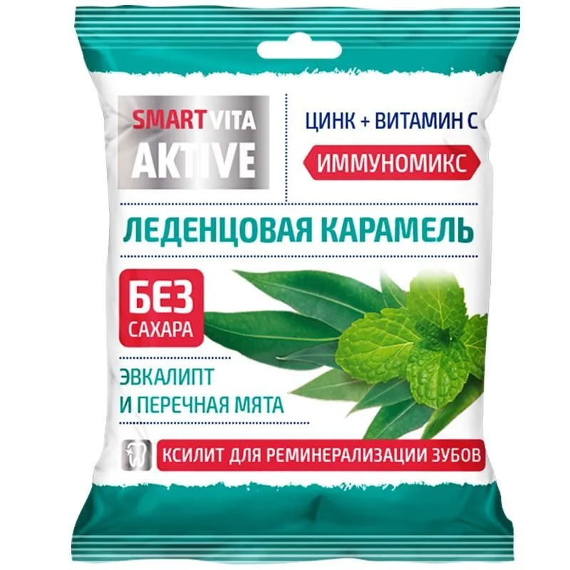 SUHKRUVABA KARAMELL TSINGI JA C-VITAMIINIGA EUKALÜPTI JA PIPARMÜNDI MAITSEGA 60 GR.