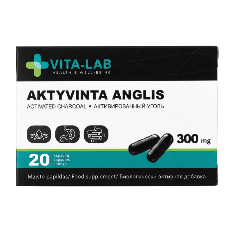 Активированный уголь 300 мг, 20 капсул - VITA-LAB