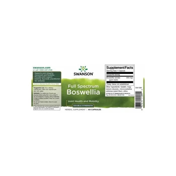Bosvelija (Indiškieji smilkalai), Full Spectrum, 800 mg, 60 kapsulių – Swanson