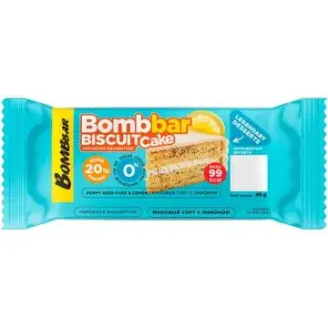 BOMBBAR Пирожное протеиновое неглазированное с начинкой со вкусом "Маковый торт с лимоном" 45г
