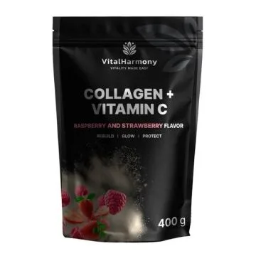 Kolagenas + vitaminas C, aviečių, 400 g - VITALHARMONY