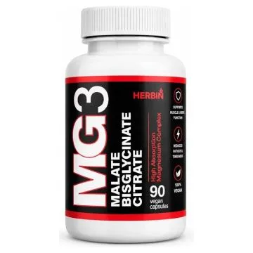 "HERBIN" MG3 Magneesium malaadi, bisglütsinaadi, tsitraadi ja vitamiiniga B6 kapslit, N90