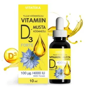 Vitaminas D3 su juodųjų kmynų aliejumi 4000IU - Vitateka