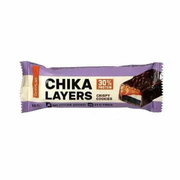 "CHIKALAB" CHIKA LAYERS batoon, glasuuritud krõbe küpsis topeltšokolaadiga, 60 g