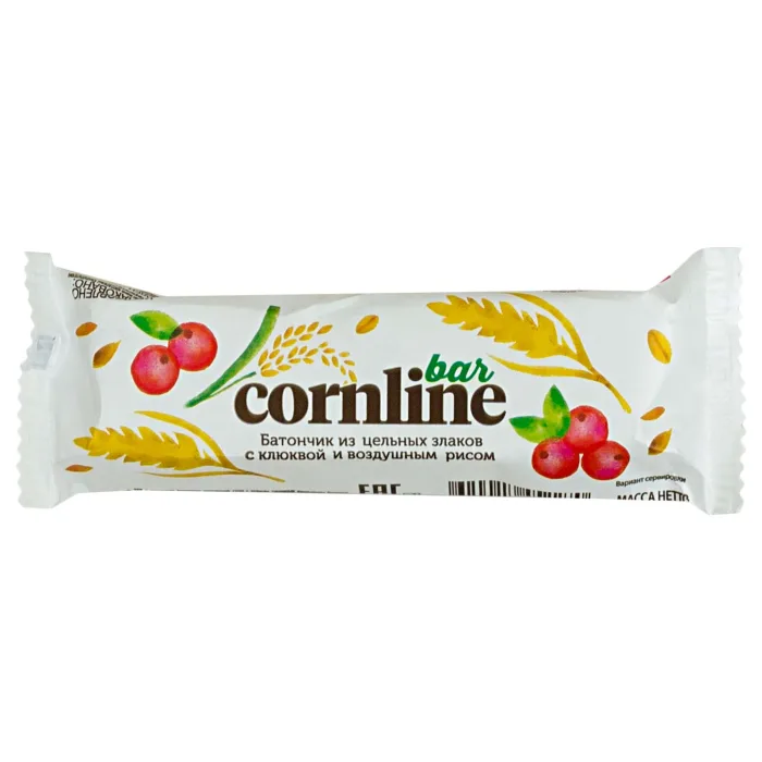 Whole grain "Cornline" bar with cranberries and puffed rice, 30 g