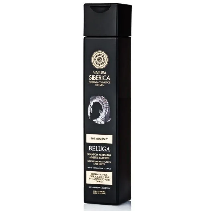 "Natura Siberica Men" Meestele mõeldud juuste kasvu aktiveeriv šampoon Beluga, 250 ml 