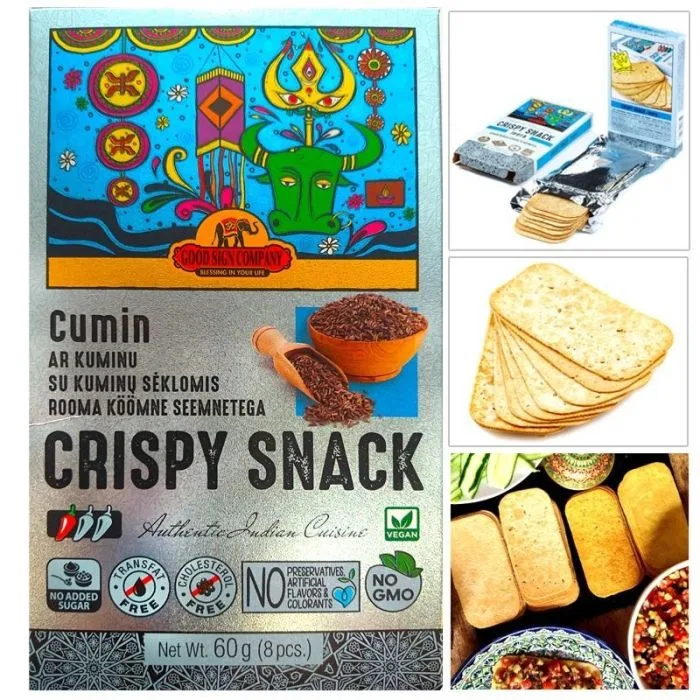 Spicy and appetizing wheat crisps with cumin