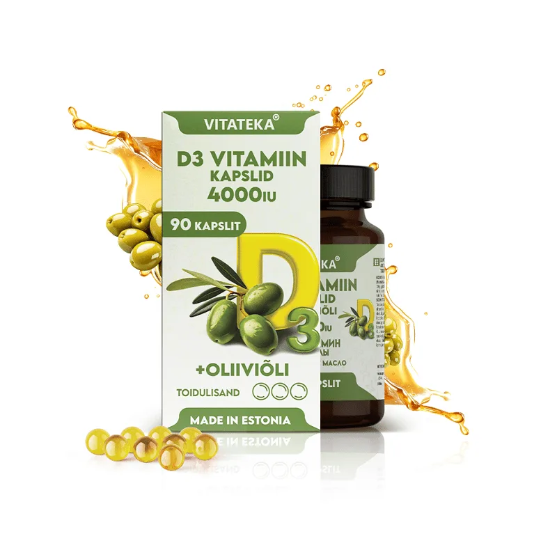 Vitaminas D3 4000 IU su alyvuogių aliejumi, 90 kapsulių - VITATEKA