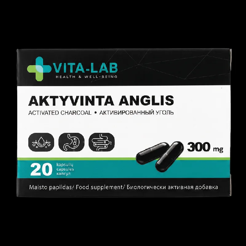 Aktyvintoji anglis 300 mg, 20 kapsulių - VITA-LAB
