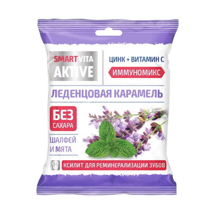 Sokeriton kova karamelli sinkillä ja C-vitamiinilla salvia ja mintun makuinen 60gr