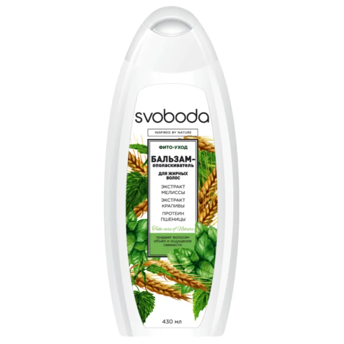 Hoitoaine rasvoittuville hiuksille sitruunamelissan, nokkosen ja vehnäproteiinin uutteilla, 430 ml - SVOBODA