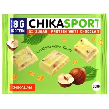 CHIKASPORT "CHIKALAB" Valge šokolaadi proteiinipähklite ja maisikrõpsudega, 100 g