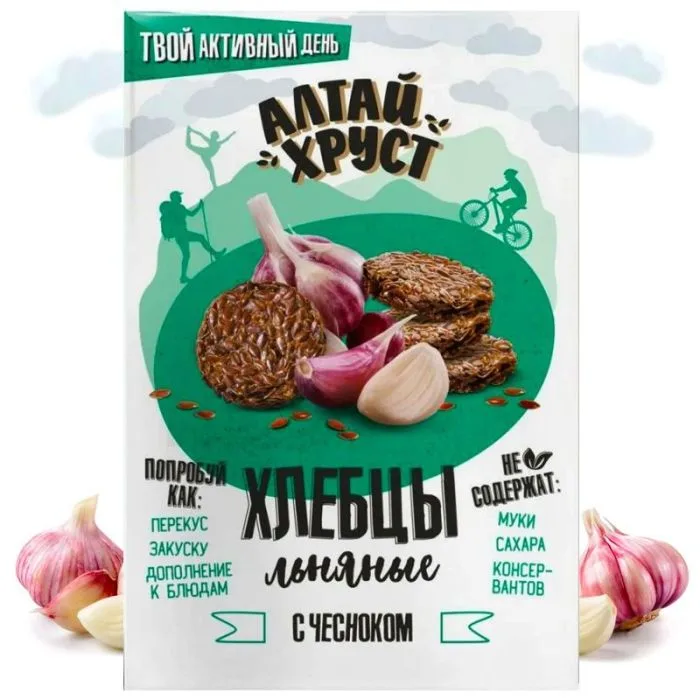 Хлебцы льняные "Алтай Хруст" с Чесноком 100 г - Alteja