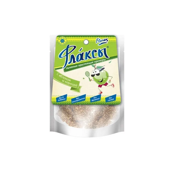 Флаксы (крекеры) льняные с яблоком и корицей 90г  Компас здоровья