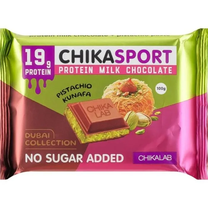 "CHIKALAB" CHIKASPORT Piimašokolaad pistaatsiavõi ja krõbeda tainaga 100 g