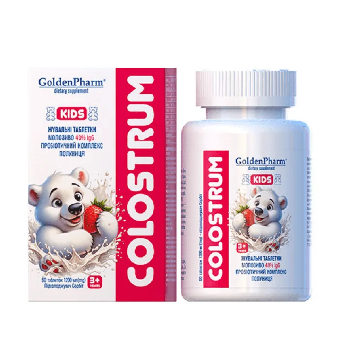 "GOLDEN PHARM" Colostrum (ternespiim) maasikaga lastele tabletid, N60