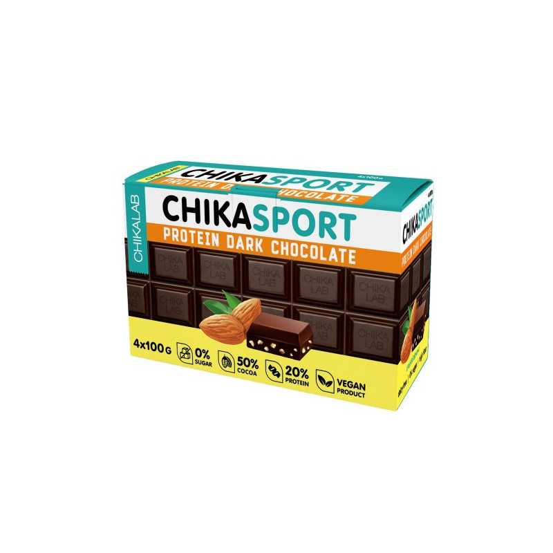 "CHIKALAB" CHIKASPORT Proteiinisokolaad Tumeda šokolaadiga ja mandlitega, 100 g.