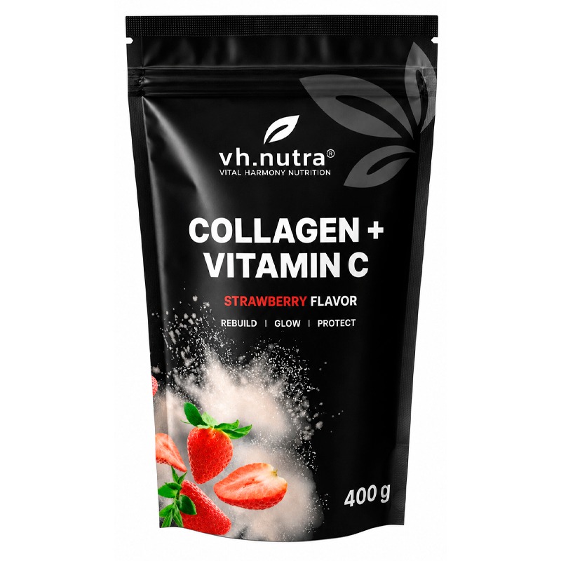 Collagen + Vitamin C, Strawberry, 400 g - VITALHARMONY