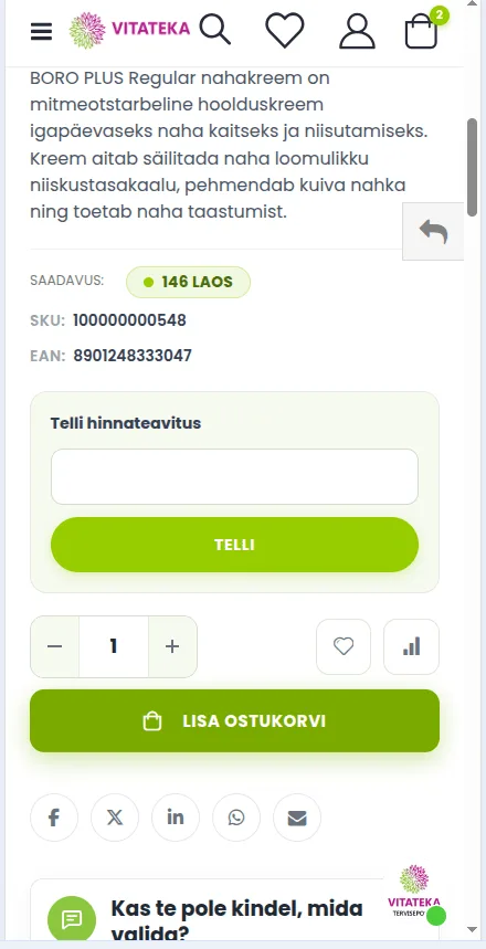 Nupp &bdquo;Lisa ostukorvi&ldquo; tootelehel