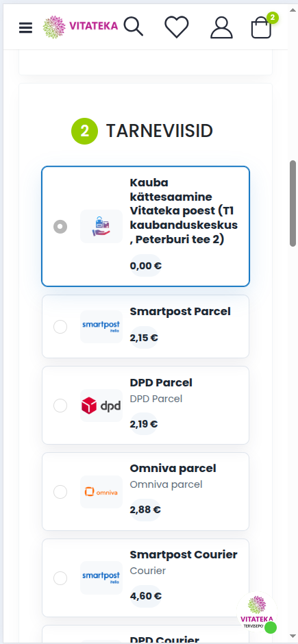 Tarneviisi valimine tellimuse vormistamisel