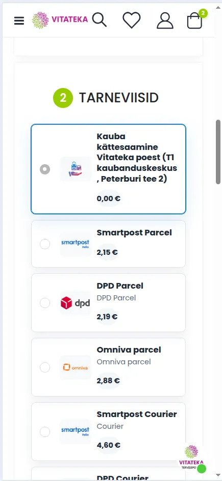 Tarneviisi valimine tellimuse vormistamisel